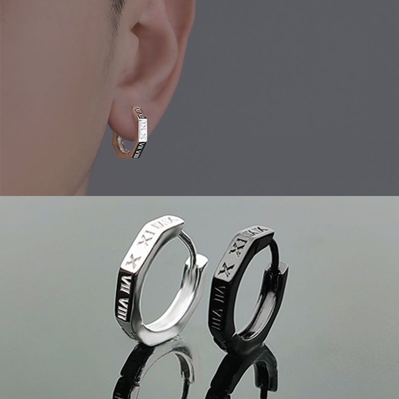 Earrings Men's Trendy Niche Men's Earrings Personality Men's Single Trendy Men's Earrings Roman Numerals Boys Ear Jewelry