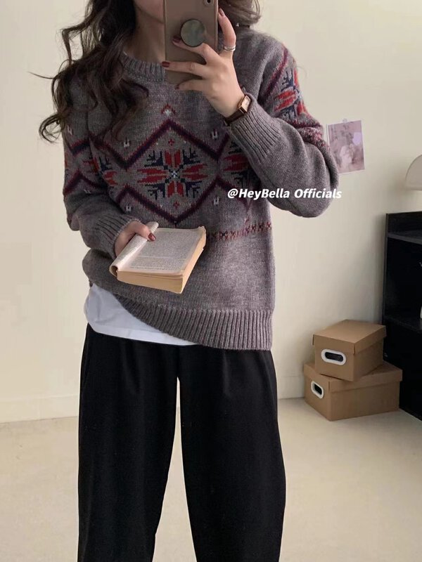 【HEY BELLA】Pullover color matching comfortable and versatile warm sweater (sweater only) B9859# L