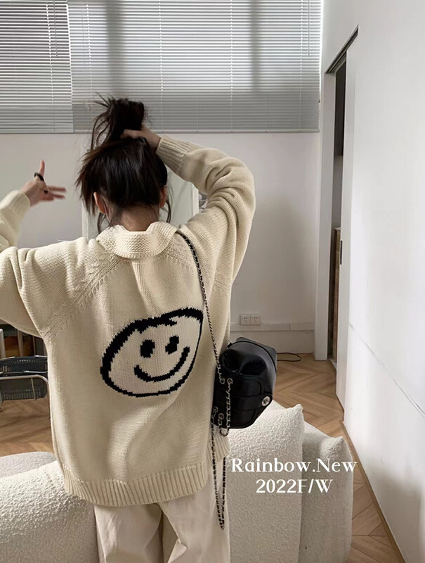 【RAINBOW】Smiling face solid color advanced sweater loose jacket 0306