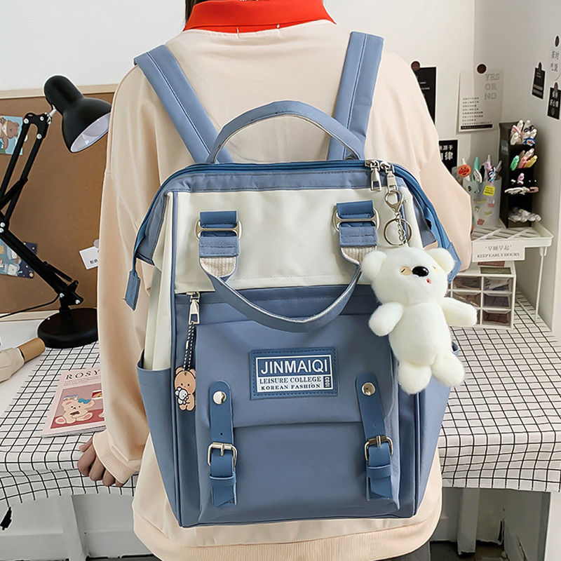 School bag female student Korean version large-capacity waterproof canvas school bag female ins backpack female mommy bag casual backpack