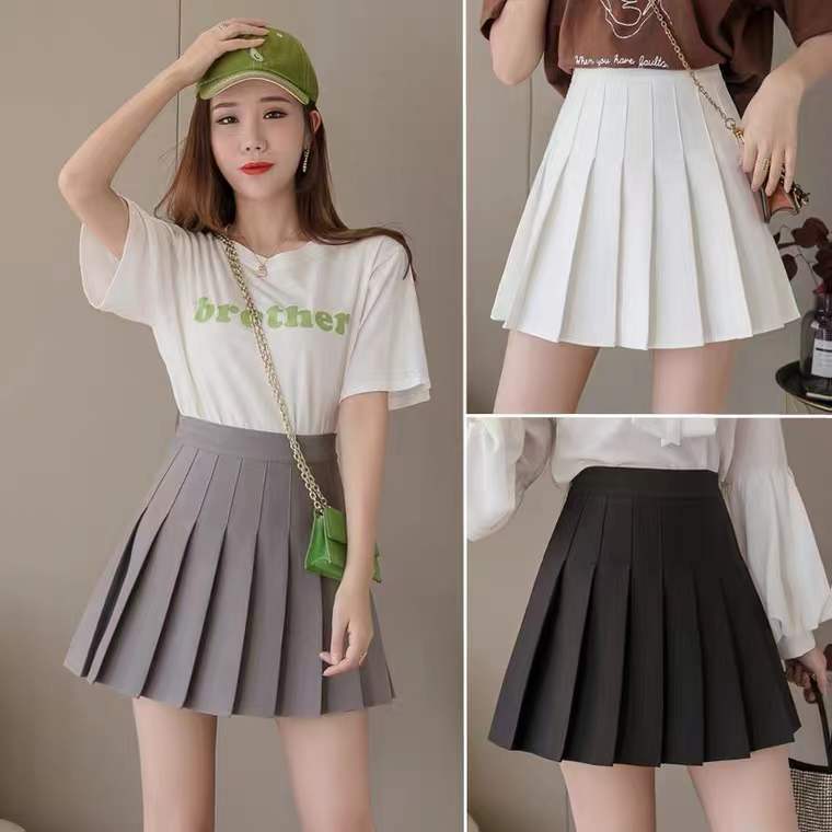 Pleated skirt skirt women spring and autumn fashion Korean version temperament high waist slimming fresh all-match solid color a-line skirt summer