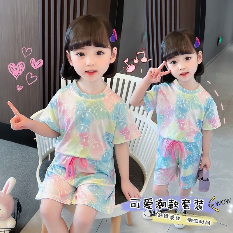 Children's wear summer new home clothes boys and girls children's air-conditioned clothes thin section short-sleeved sports top suit