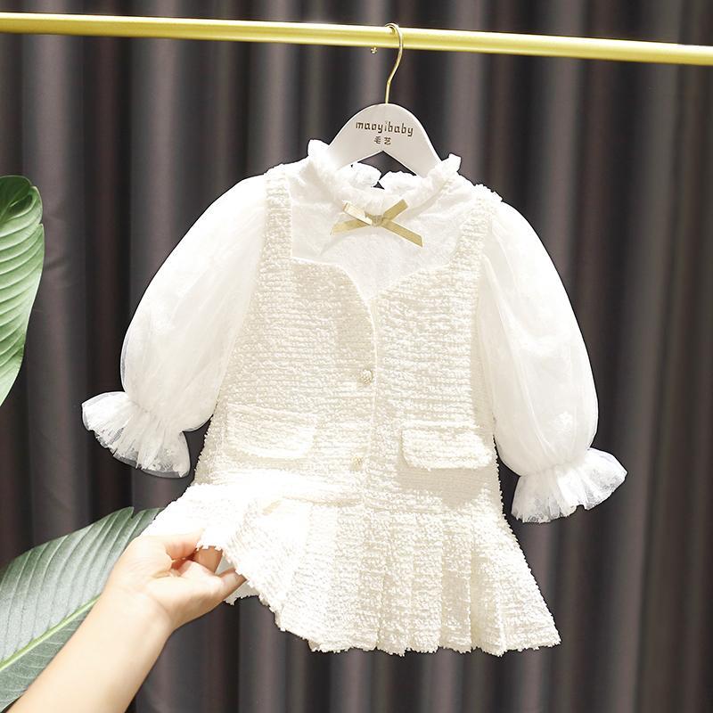 1-5 years old baby girl foreign style fake two-piece dress girl autumn dress 3 baby girl children celebrity small fragrance princess dress