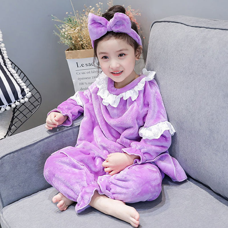 Children's pajamas girls autumn and winter thickened plus velvet flannel 2022 new princess mother and daughter parent-child home clothes