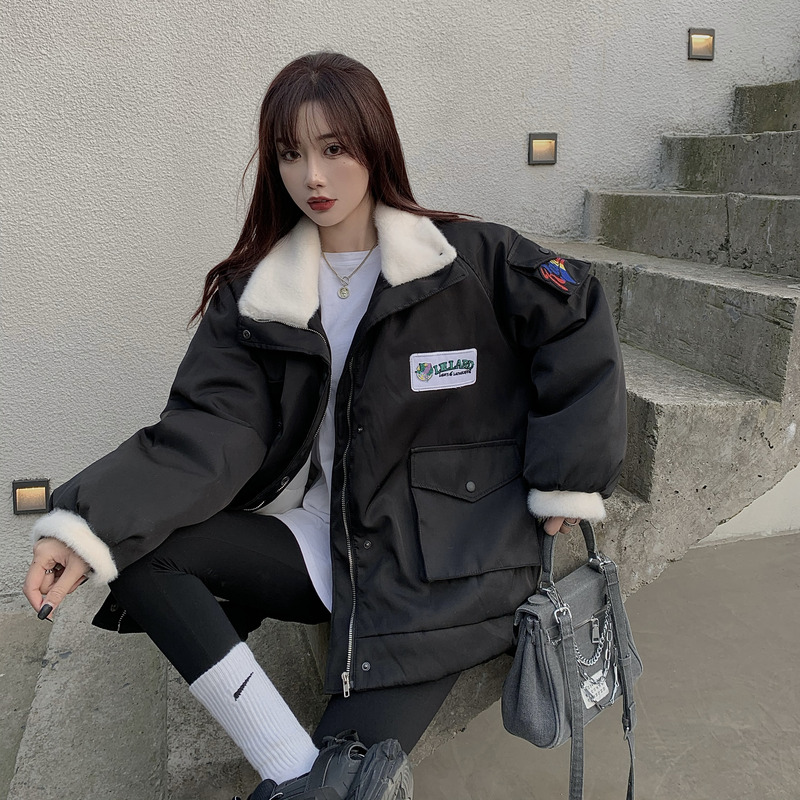Real price real price autumn and winter handsome badge cotton clothing temperament fur collar casual jacket