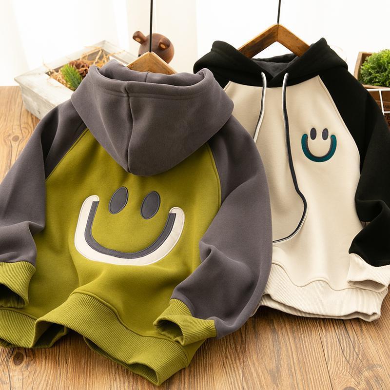 Babyfeet boy's autumn and winter plus velvet thickened sweater in the big boy Korean version of the handsome all-in-one velvet warm hooded top
