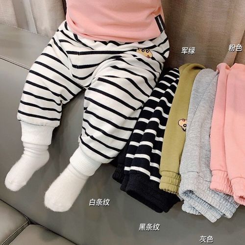 Children's trousers 2021 spring and autumn plus velvet new cotton comfortable loose baby trousers cute children's trousers