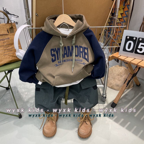 Boys sweater spring and autumn big children's hooded top 2022 autumn new style boys and girls foreign style loose pullover