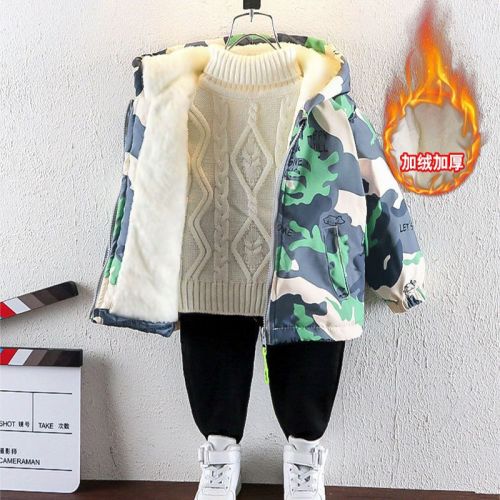 Boys fleece thickened autumn and winter outerwear jacket new boys and children's jackets children's cotton coats to keep warm and windproof