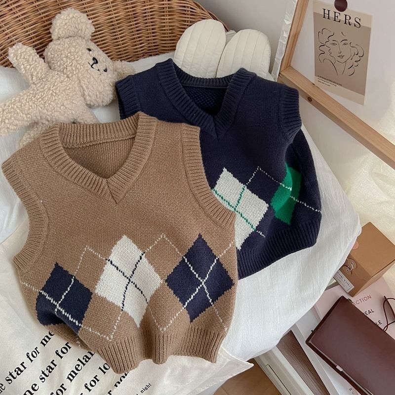 Children's clothing children's knitting spring and autumn new small and medium boys' sweater inner wear pullover children's v-neck vest children's boys
