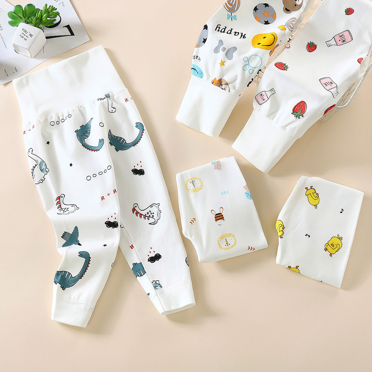 Baby cotton long johns line pants baby high waist belly pants boys and girls home clothes pajama pants 0-4 can be opened