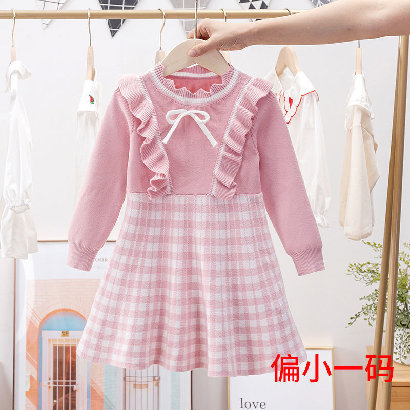 Children's princess dress spring and autumn style 2022 new long-sleeved knitted foreign style autumn and winter baby autumn dress princess skirt
