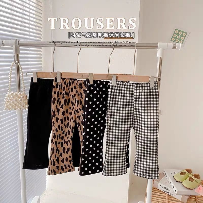 Spot foreign style children's pants 2022 spring and summer new children's clothing girls plaid flared pants middle and big children's pants elastic trousers