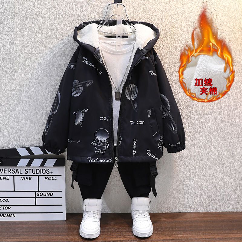 Children's clothing boys' plush jacket new 2021 middle and big children's thickened autumn and winter fleece jacket warm cotton clothing tide