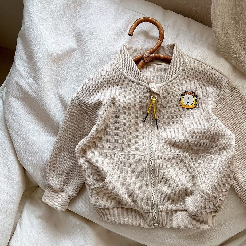 Autumn children's Korean version of the jacket children's cartoon zipper shirt men and women baby spring and autumn casual waffle coat tide
