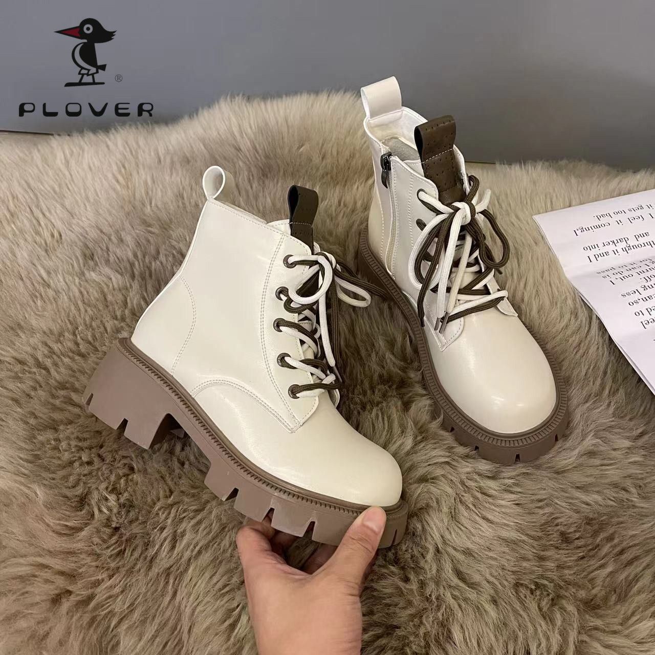PLOVER woodpecker Martin boots women's autumn and winter new net red thick-soled plus velvet short boots women's British fan car boots