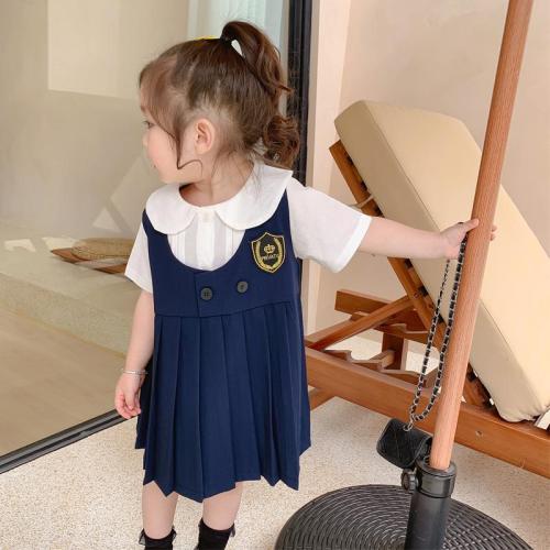  girls' summer clothes new college wind dress Korean version short-sleeved children's suit baby foreign style clothes trend