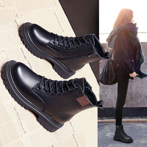 British style Martin boots women's short boots  new all-match thin spring and autumn single boots women's fried street soft leather boots