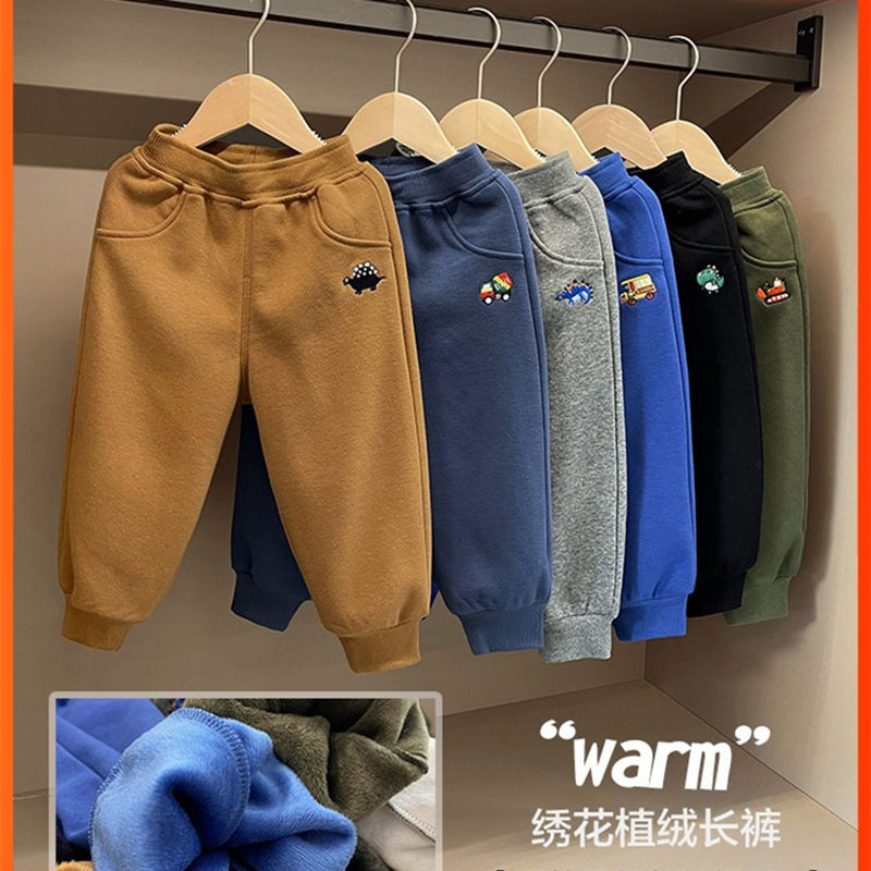 Boys' pants with fleece outerwear sports trousers children's fleece pants for boys and girls in autumn and winter fashion