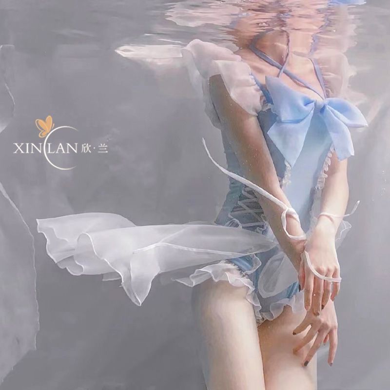 Cute Japanese swimsuit female students conservatively cover belly and look thin one-piece skirt style pure desire wind super fairy ins hot spring