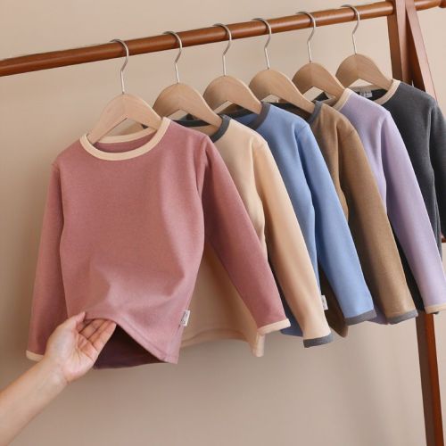 Children's brushed velvet thick bottoming shirt autumn and winter children's clothing boys and girls warm long-sleeved T-shirt small and medium-sized children's autumn clothes