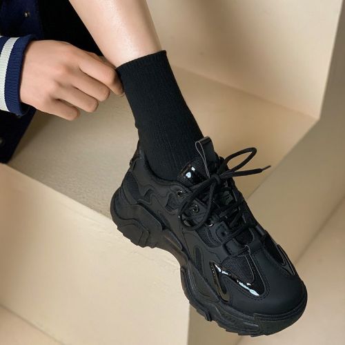 Explosive black daddy shoes female ins trend 2022 autumn new Hong Kong style all-match thick-soled sports and leisure shoes female