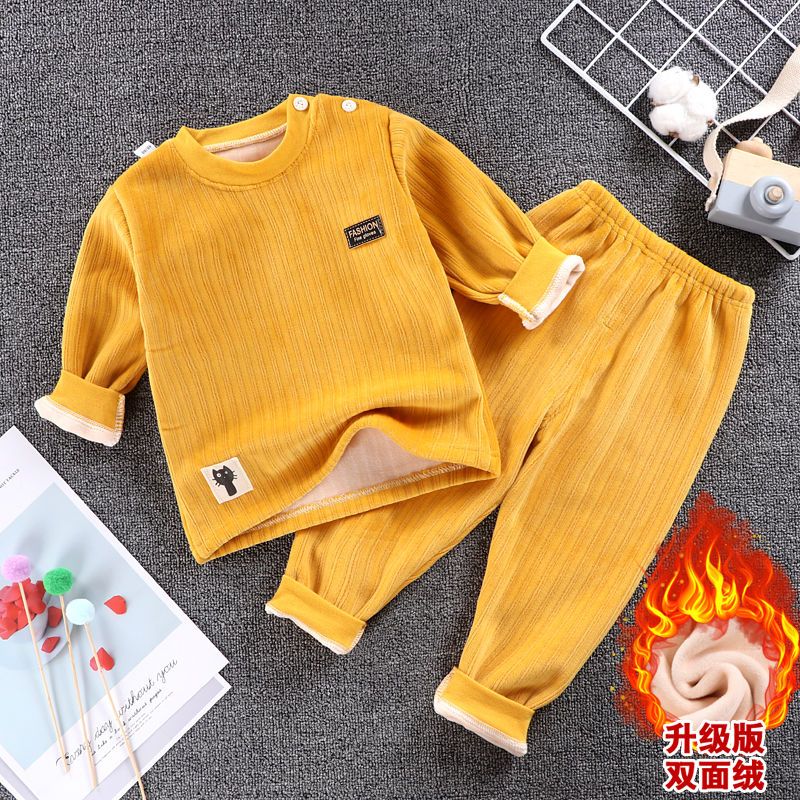 New children's double-sided fleece warm clothing suit plus fleece thickened baby baby boys and girls autumn and winter 0-7 years old