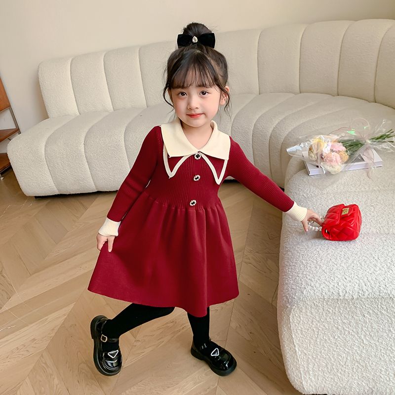 Girls dress 2022 new autumn and winter sweater dress little girl long-sleeved knitted princess dress children's clothing baby skirt