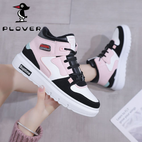 PLOVER woodpecker high-top white shoes women's 2022 spring and autumn students Korean version of the all-match thick-soled sports shoes tide