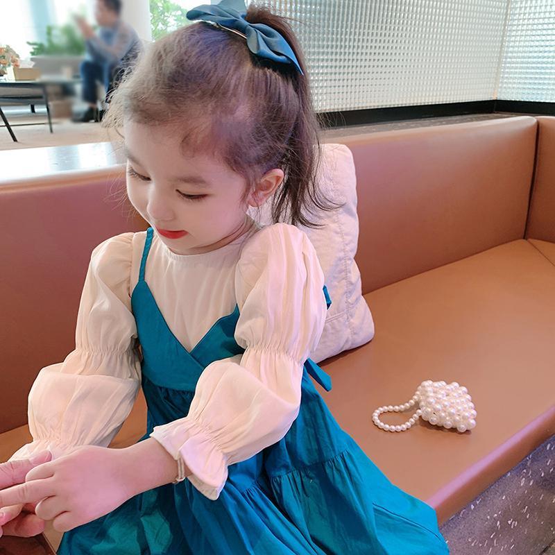 Girls 2021 autumn new fake two-piece dress baby girl long-sleeved princess dress autumn dress little girl dress skirt