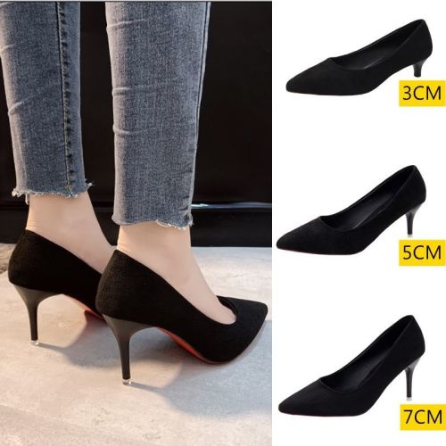 3cm small-heeled high-heeled shoes women's slender-heeled temperament black professional students formal dress etiquette large size 5 thick-heeled mid-heel single shoes