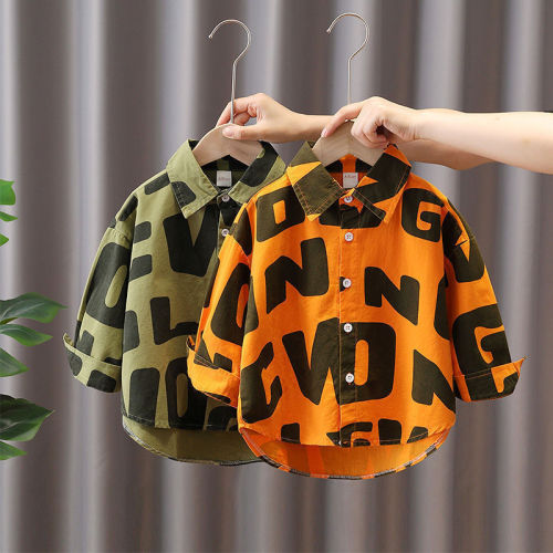 Boys' shirt long-sleeved autumn clothes 2022 new medium and large children's spring and autumn new foreign style Korean style tops children's clothing jacket