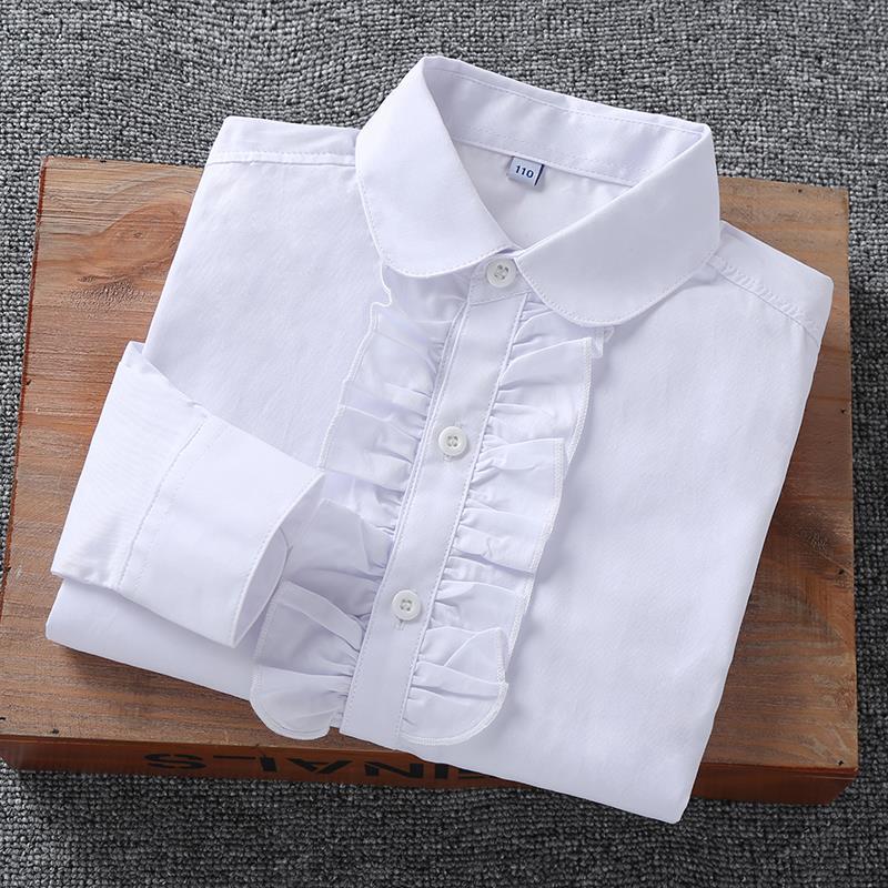 Girls' shirt long-sleeved white cotton primary school uniform white shirt medium and large children's performance clothing spring and autumn bottoming shirt