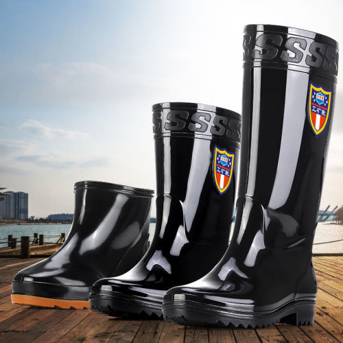 Wear-resistant tendon bottom rain boots for men and women warm acid and alkali resistant mid-tube thickened rain boots non-slip labor insurance car wash water boots construction site