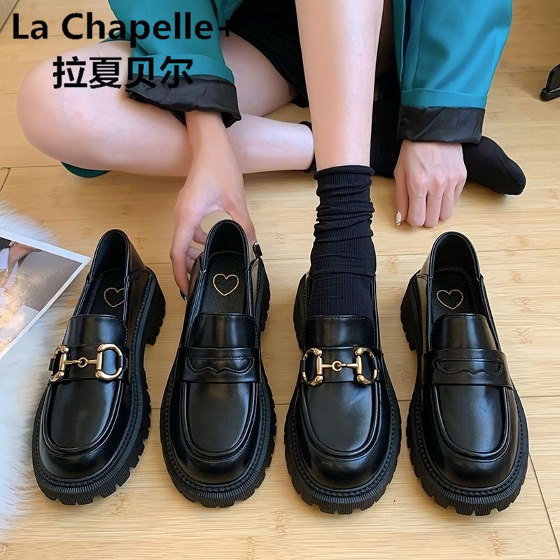La Chapelle soft-soled loafers women's 2022 all-match new retro thick-heeled thick-soled single shoes British style small leather shoes