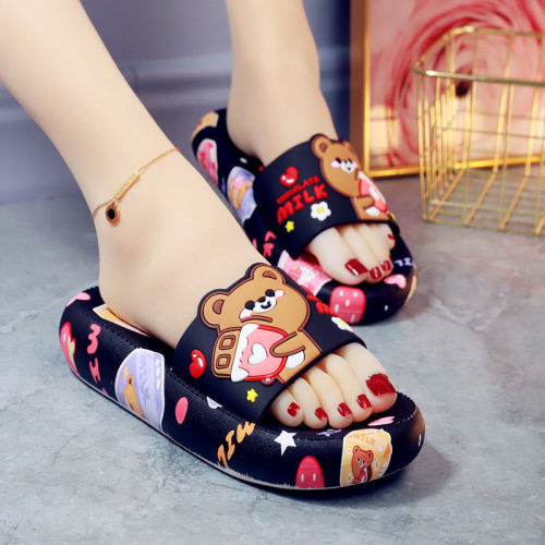 Slippers women's summer thick bottom net red cartoon cute bear home bathroom sandals and slippers non-slip high-heeled fashion outerwear