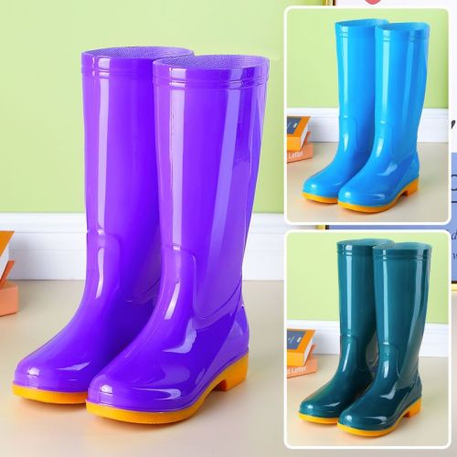 Tendon bottom high-tube rain boots women's winter plus velvet warm non-slip water shoes rubber shoes mid-tube spring and autumn rainy days waterproof rain boots