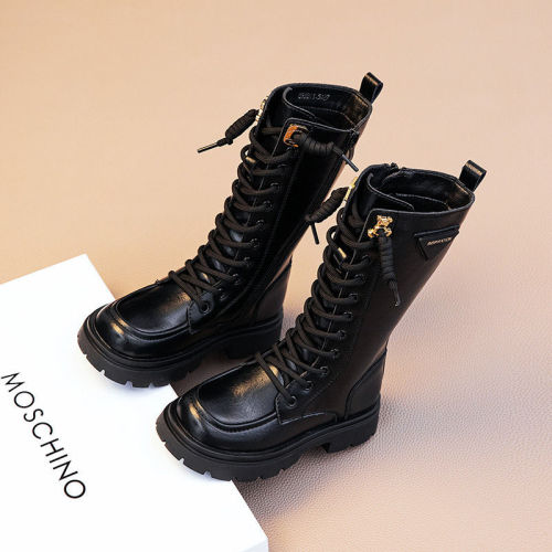 High-end children's leather boots 2022 new autumn and winter British trend little girl tall fashion all-match knight boots