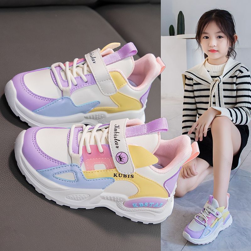 Girls' leather sports shoes new casual shoes 2022 spring and autumn running shoes children's soft bottom medium and large children's shoes girls' shoes