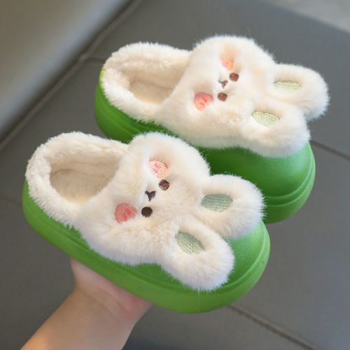 Children's cotton shoes bag with winter heightened waterproof non-slip soft bottom middle and big children baby warm shoes parent-child cotton slippers