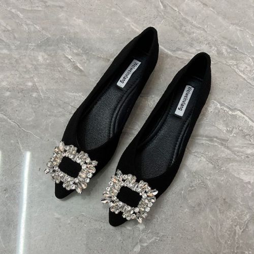 Pointed-toe single shoes women's summer style flat bottom 2022 new autumn black shoes small fragrant wind shallow mouth spring and autumn scoop shoes autumn