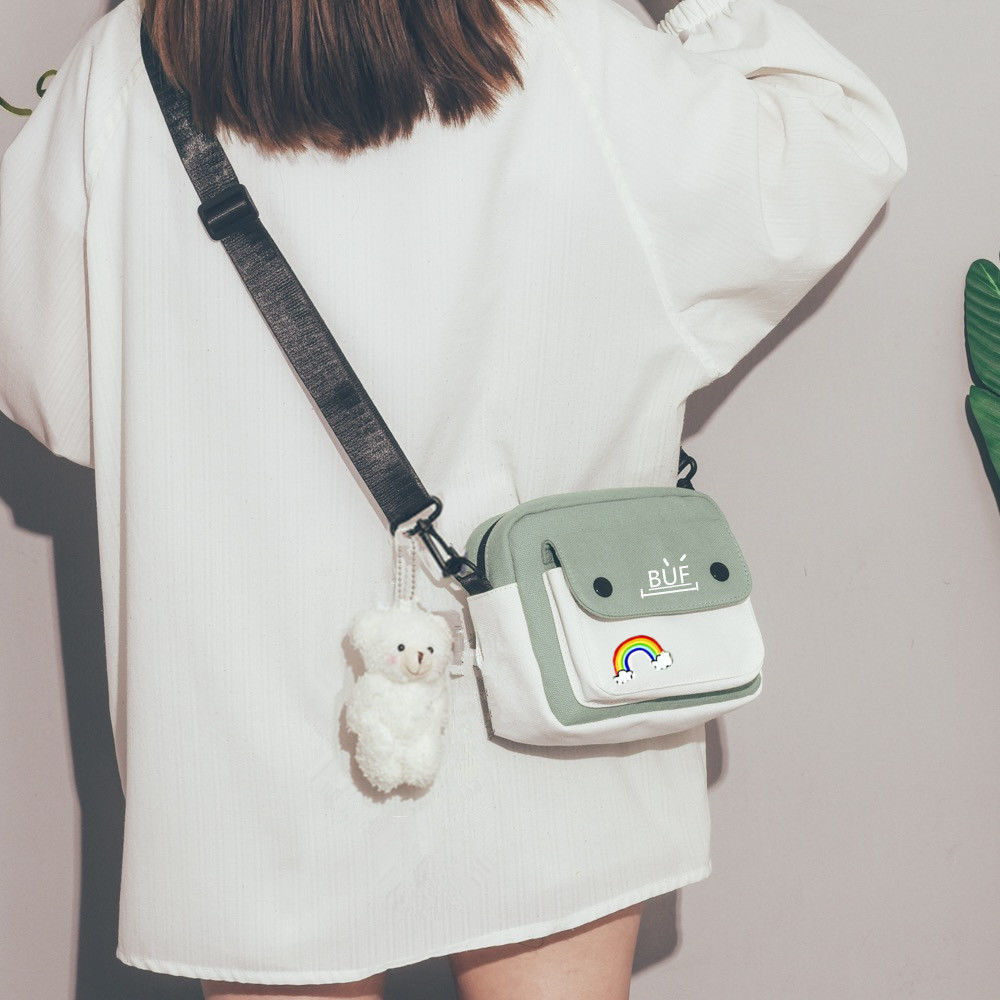 Japanese ins canvas small bag female crossbody 2022 new Korean version of all-match mobile phone bag student shoulder small square bag
