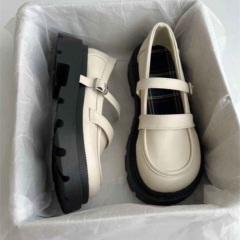 Mary Jane leather shoes summer women's all-match British style white round toe Japanese jk with skirt retro French shoes