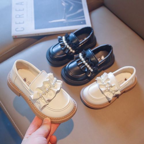 Girls leather shoes black British style 2022 spring and autumn new children's shoes little girl princess shoes single shoes Doudou shoes