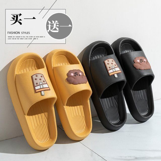 Buy one get one free couple slippers women's season stepping on feces feeling indoor slippers home anti-slip smelly bathroom bath sandals and slippers men