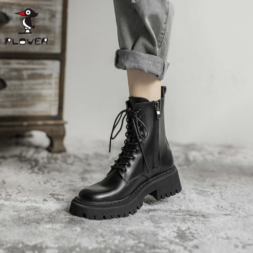 Woodpecker Martin boots women's  new winter thin section all-match British fan car boots thick-soled short boots women