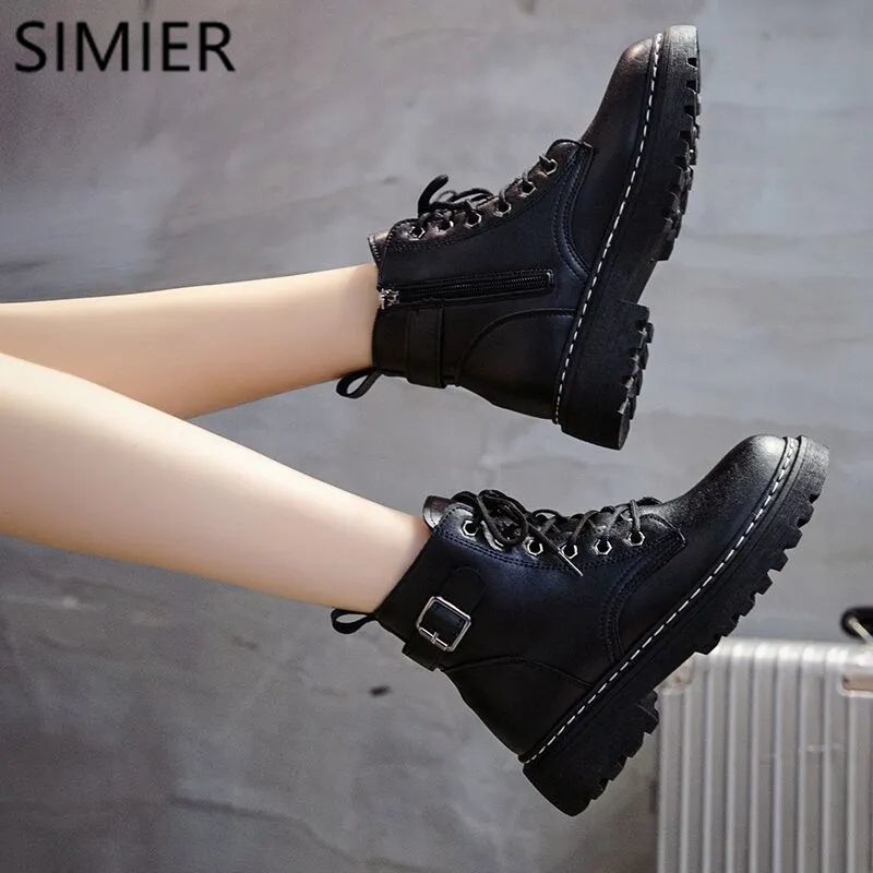 SIMIER new 2022 autumn and winter black Martin boots women plus velvet all-match British style net red ins short boots cotton shoes