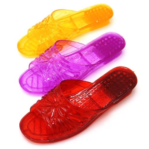 Jelly Transparent Crystal Plastic Flat Heel Women's Slippers Ladies Summer Wedge Thick Sole Outdoor Sandals And Slippers Plastic Large Size