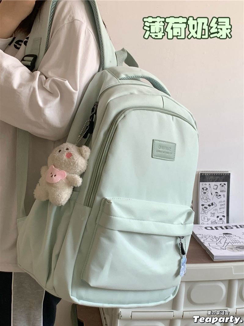 Simple all-match ins campus wind shoulder bag female solid color large capacity high school student schoolbag travel computer backpack