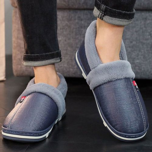 Buy one get one free winter waterproof PU lint slippers for men and women with bags and home indoor non-slip warm confinement shoes
